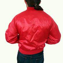 Load image into Gallery viewer, Vintage P &amp; H Truck Stop Bomber Jacket Red Satin Look M L