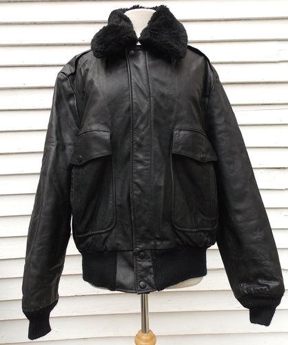 Vintage Excelled Leather Flight Jacket Black Bomber Biker  L- ON SALE!