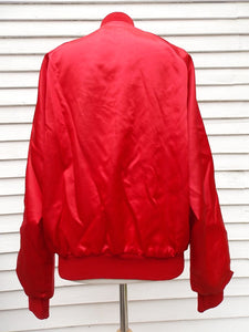 Vintage P & H Truck Stop Bomber Jacket Red Satin Look M L