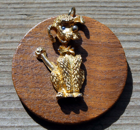 Mid-Century Poodle Pendant Rhinestone Eyes Moveable Head